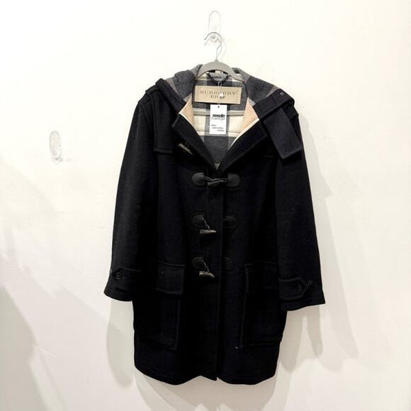 Burberry Brit Wool Blend Finsdale Hooded Duffle Coat with Hood Black Women's L - Picture 3 of 8